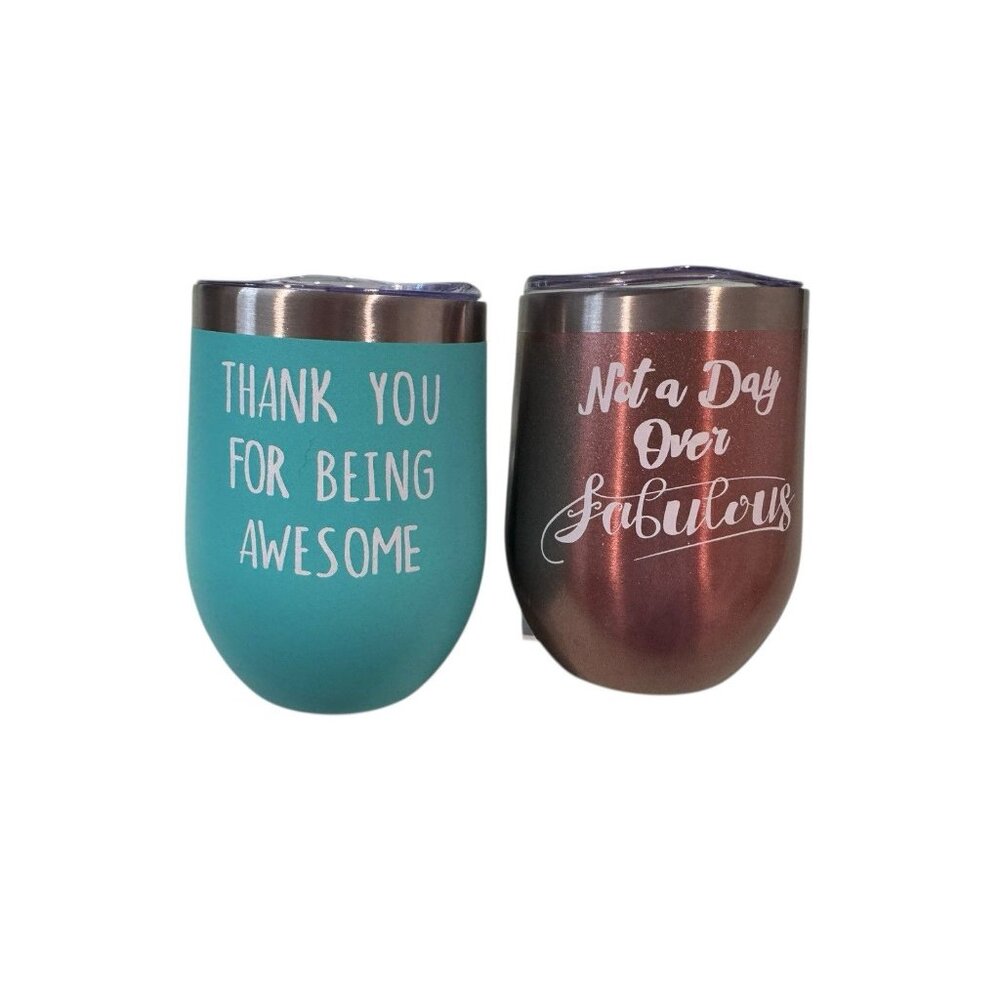 Set of 2 Stainless Steel Insulated Wine Tumblers With Lids Motivational Quotes